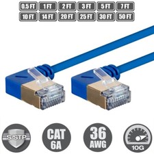 1-50FT Cat6A RJ45 Network LAN Ethernet 90 Degree S/STP Cable Slim 10Gb 36AWG LOT picture