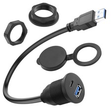 USB 3.0 to USB-A & USB-C 2-in-1 Adapter Cable 5Gbps 5V3A Mount Car RV 30cm Sp... picture