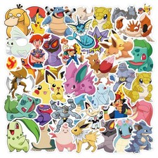 50pcs Cute Pokemon Cartoon Stickers for Water Bottle, Cool 2-3.5 inch, Black picture