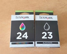 Lot of 2 Genuine Lexmark 23 Black & 24 Color Ink Cartridges Still Sealed picture