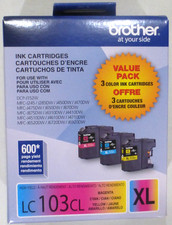 Genuine OEM Brother LC103CL XL 3PACK 600 Page High-Yield Ink Cyan Magenta Yellow picture