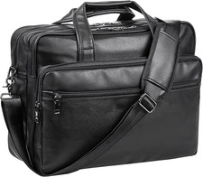 Leather Laptop Bag,Men's 17.3 Inches Messenger Briefcase Business Computer Sa... picture