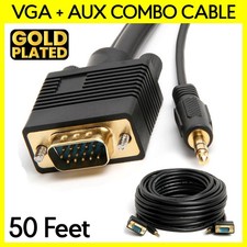 50 Feet VGA Cable with AUX SVGA + 3.5mm Monitor Cord Super VGA Audio Video Cable picture