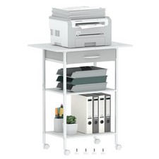 White 3Tier Printer Stand Cart with Fabric Drawer Industrial Storage Wheels picture