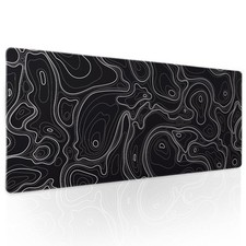 Topographic Map Black Gaming Mouse Pad XL Minimalist Topo Geographic White Lines picture