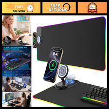 Wireless Charging Gaming Mouse Pad - RGB Extended Desk Mat with Magnetic Phone S picture