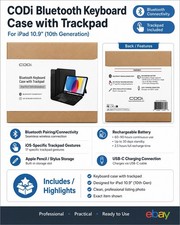 iPad  Bluetooth Keyboard Case Trackpad USB-C iPad 10.9 10th Gen  Black - NEW picture