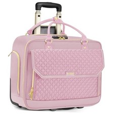 Rolling Laptop Bag for Women, 17.3 Inch Rolling Briefcase with Pink Diamond picture