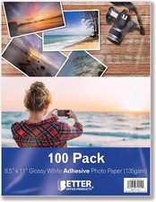 Adhesive Backed Photo Paper 100 Sheets 8.5x11 Glossy Sticky Craft Stickers picture