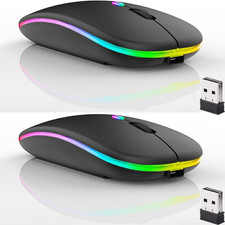 2 Pack Wireless Bluetooth Mouse,Led Dual Mode Rechargeable Silent Slim Laptop picture