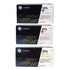 HP 507A Toner Cartridge Set 3 Pack Cyan Magenta Yellow New Sealed Box picture