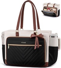 LOVEVOOK Teacher Tote Bag for Women, Work Bags 15.6 inch, Beige-black-brown  picture
