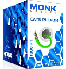 MONK CABLES | CAT6 Plenum Cable 1000ft | UTP, 23AWG, 550MHz | DSX-8000 Certified picture