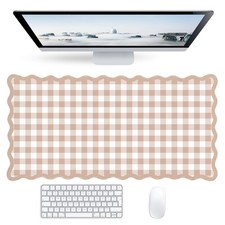 Scalloped Brown Checkered Desk Mat,Cute Gingham Large Pad Non-Slip Base,Aesth... picture
