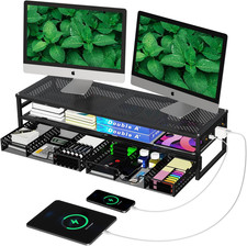 2 Tier Metal Monitor Stand Riser with USB 2.0 Charging Port and Drawer Storage picture