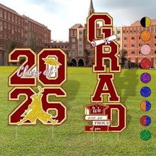 Graduation Yard Signs Class of 2026 and Gold Graduation Decorations - 4 Maroon picture