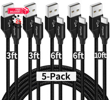 etguuds USB A to C Cable, 5-Pack (3/3/6/6/10 3FT 6FT 10FT, Black picture