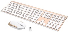 Vssoplor Wireless Keyboard and Mouse, Rechargeable Ultra Slim, White Gold  picture