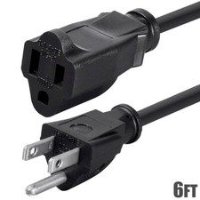 6ft Power Extension Cord Cable 3-Prong AC US Grounded NEMA 5-15P to 5-15R 16AWG picture