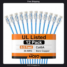 Cat6A Ethernet Cable 0.5ft Blue 12-Pack 10Gbps High-Speed Data Transfer picture