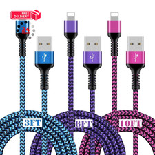 iPhone Charger [3/6/10ft], 3Pack Long Braided 3,6,10 Feet, 3Pack-Multi picture