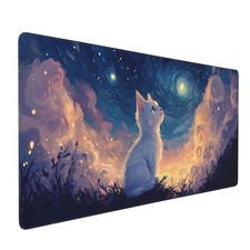 Cute Anime White Cat Gaming Mouse Pad, Blue Pink Van Gogh Desk Mat with Anti-... picture