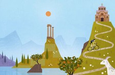 Landscape nature art trees church sun path bicycle lake Custom Gaming Mat Desk picture