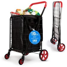 Folding Utility Shopping Cart 110 lb Capacity 360 Swivel Red SLSPCART70.5 Large picture