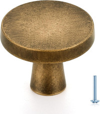 Antique Brass Cabinet Knobs Solid Pulls Single Hole 5 Pack | Zinc picture