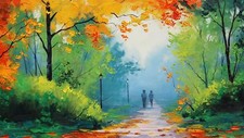 Landscape fall park path graham gercken painting trees Custom Gaming Mat Desk picture