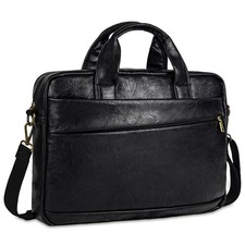 Faux Leather Messenger Bag Men 15.6 Inch Laptop Briefcase Shoulder Black picture