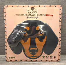 xo poppy Wireless Mouse & Non-Slip Mouse Pad Set Dog Face, Black/Tan picture