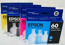 SET of 4 New Genuine Factory Sealed Epson 60 Inkjets T0602 T0603 T0604 2020-22 picture