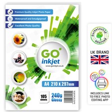 105 Sheets, 240gsm Premium A4 Photo Paper Glossy for Inkjet Printer by Go Inkjet picture