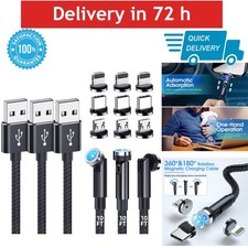 3-Pack 10FT Magnetic Charging Cable 540° Rotating USB LED Nylon Braided Charger picture