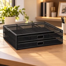Metal Mesh Monitor Stand Riser with 2 Pull-Out Drawers – Desk Organizer picture
