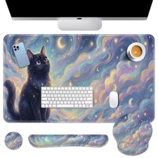 Keyboard Mouse Pad Set, 4 in 1 Desk Mat Set, Cat Starry picture