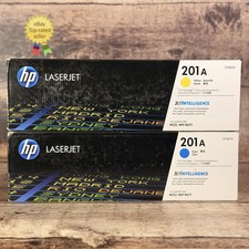 NEW Lot of 2 HP Laser Jet 201A Toner Cartridges Cyan CF401A Yellow CF402A SEALED picture
