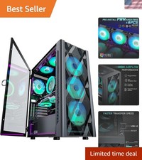 ATX PC Case Pre-Install 6 PWM ARGB Fans, Polygonal Mesh Computer Gaming Case,... picture