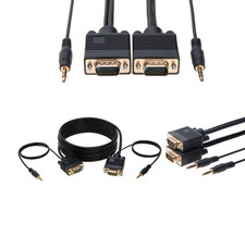 SVGA Cable M/M + 3.5 mm Aux Audio Jack for Monitor PC Projector TV 3FT-50FT LOT picture