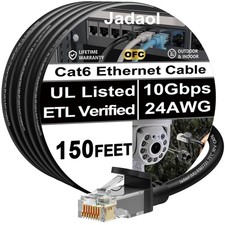 Jadaol [UL Listed] Snagless Cat6 Ethernet Cable 150 ft 10Gbps, PoE++, Black picture