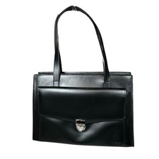 Jack Georges Black Italian Leather Executive Business Laptop Briefcase Locking picture