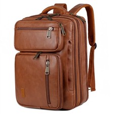 Baosha Vegan Leather Laptop Backpack Briefcase Hybrid 15.6 Inch Large, Brown picture