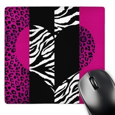 3dRose, Pink Black and White Animal Print - Leopard and Zebra Heart, Mouse Pad picture