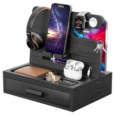  Nightstand Organizer for Men,Phone Docking Station with Cable Black picture