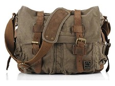 Vintage Military Leather Canvas Laptop Bag Messenger small--13‘’ Army Green picture
