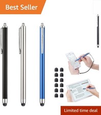 Versatile 3 Pcs Touchscreen Stylus with Protective Tips - Black, Silver, Blue picture
