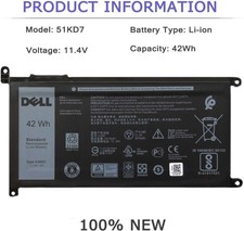 OEM Genuine 51KD7 Battery 42Wh For Dell Chromebook 11 3181/5190 2-in-1 3189 5190 picture