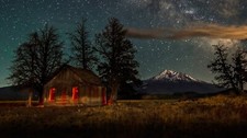 Landscape nature starry night cabin mountains dry grass Custom Gaming Mat Desk picture