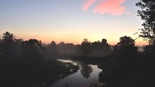 Landscape river morning sun clear sky oak trees forest Custom Gaming Mat Desk picture